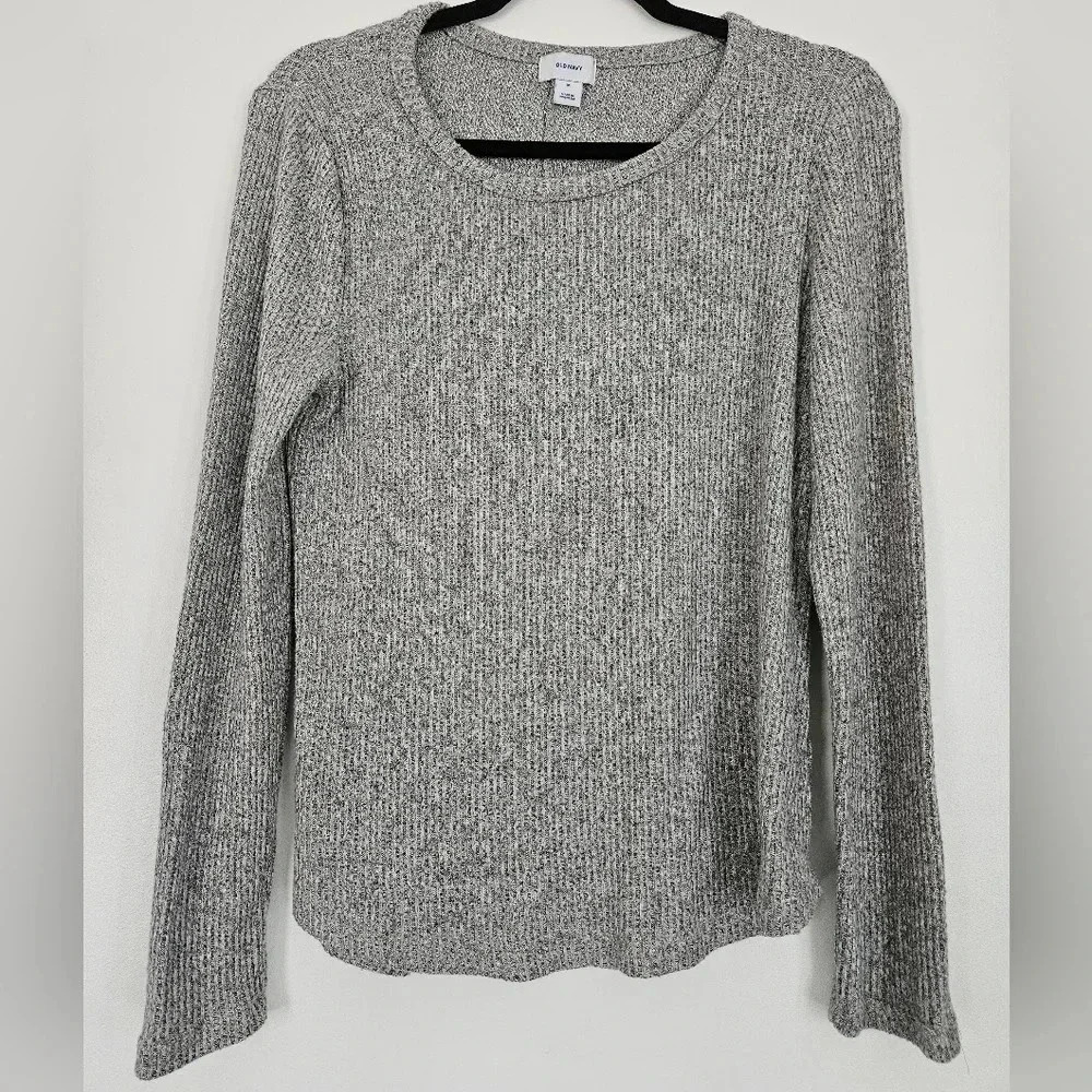 Old Navy Womens Gray Marl Ribbed Knit Long‎ Sleeve Crew Neck Top Size Medium